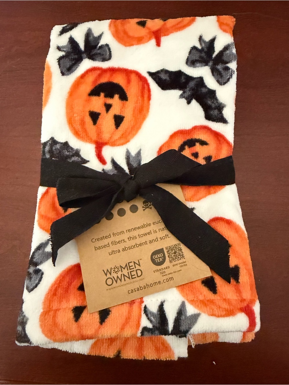 Casaba Halloween Kitchen Towels Pumpkin Bats Orange Black Soft Towel Set of 2
